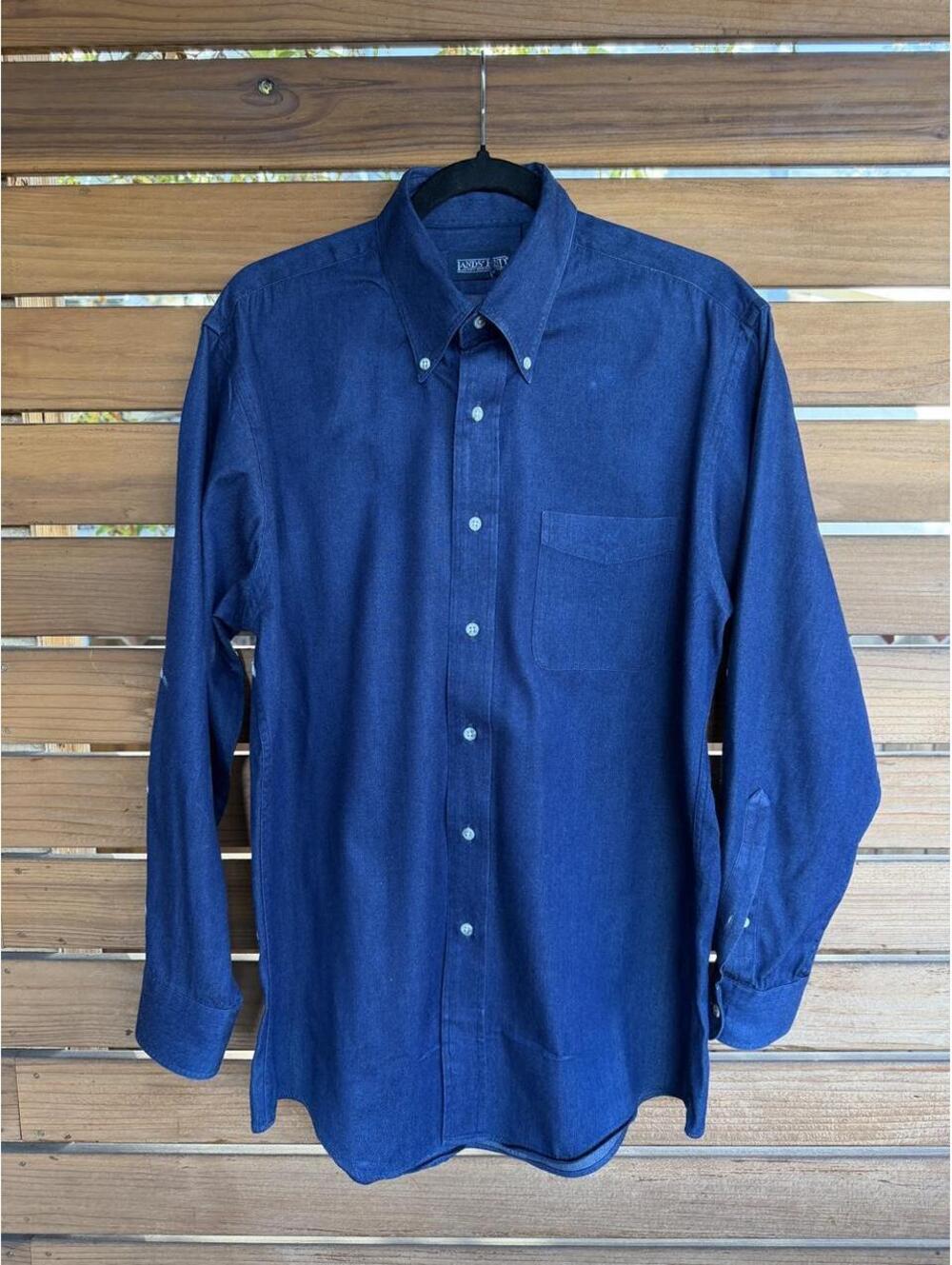 Vintage 90s Lands' End Dark Indigo 100% Cotton denim Button Down Shirt in Medium